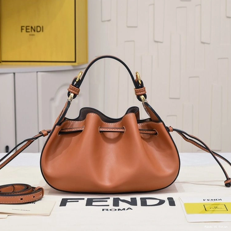 Cheap HOT Calf Leather Bucket Bag Mini Brown Fendi In Pomodorino 0815